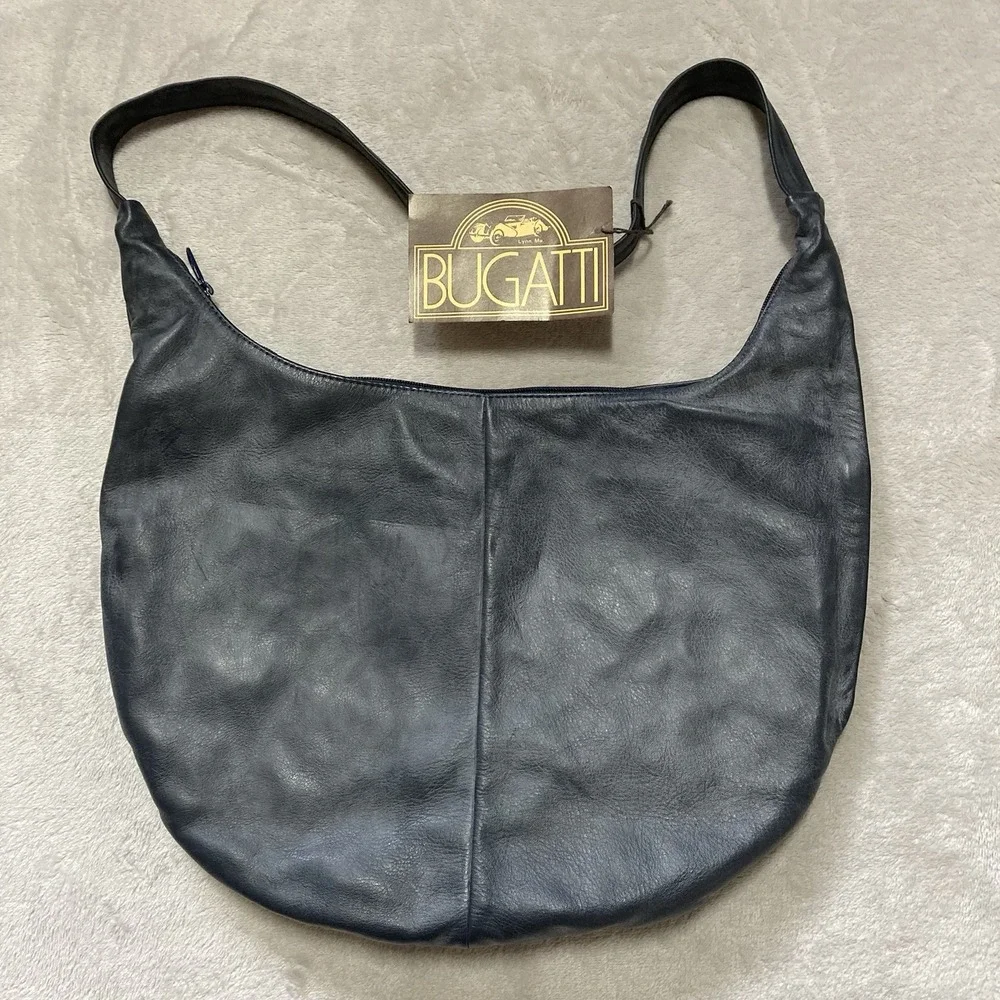 VTG Bugatti Genuine Leather Hobo Shoulder Bag Gray NWT Slouchy Minimalist USA